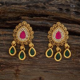 Kushal's Fashion Jewellery Gold Plated Ruby Studded Teardrop Shaped Studs Earrings-49