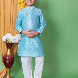 Sangria Boys Embroidered Sequinned Mandarin Collar Dupion Silk Kurta With Pyjama-1