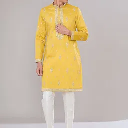 RNG Safawala Ethnic Motifs Embroidered Regular Mirror Work Raw Silk Kurta With Trousers-image-69