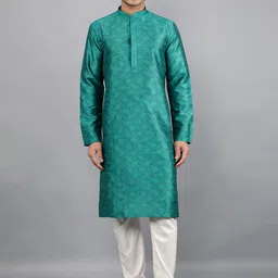 Manish Creations Floral Woven Design Mandarin Collar Kurta With Churidar-image-41