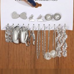 DressBerry Set Of 9 Silver-Plated Alloy Pearls Hoop Earrings-picture-41