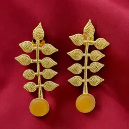 TISHUL JEWELS Gold-Plated Artificial Stones Studded Geometric Shaped Drop Earrings-14