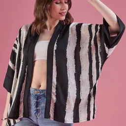 DressBerry Black Striped Open Front Shrug-14