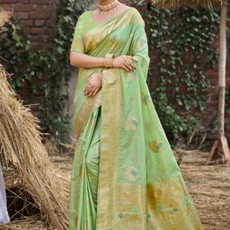 SANGAM PRINTS Woven Design Zari Tussar Saree-image-56