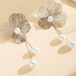 Anouk Silver-Plated Pearls Beaded Floral Shaped Korean Drop Earrings-34