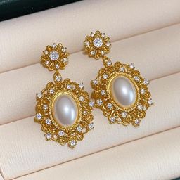 Anouk Korean Gold Plated Artificial Stones Studded Oval Shaped Drop Earrings-13