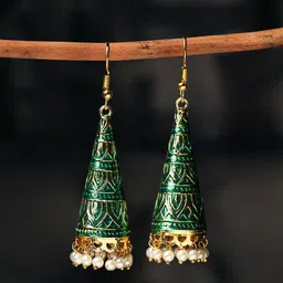 Anouk Gold-Plated Artificial Stones Studded & Beaded Meenakari Dome Shaped Jhumkas-image-96