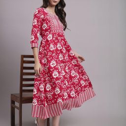 Angkor Women Red Viscose Rayon Kurtas-image-80