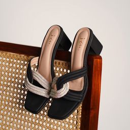JM Looks Embellished Criss-Cross Block Heel Sandals-image-71