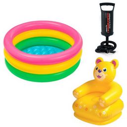 Intex Kids Swimming Pool With Teddy Chair & Hand Pump - Multicolour-9