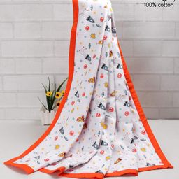 Babyhug Premium Cotton 3 Layered Baby Muslin Blanket Space Print - Orange-image-79