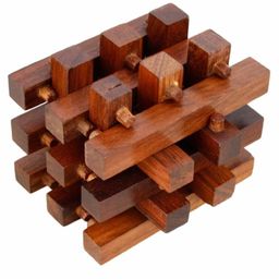 Desi Karigar Handmade Wooden IQ Teaser Puzzle Magic Games Jailed Square for Children Unique Gifts - Brown-16