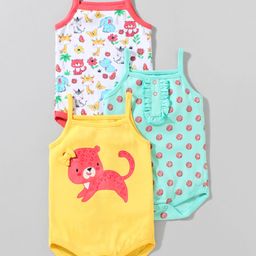 Babyoye Sleeveless Printed Onesie Pack of 3 - Multicolor-image-83