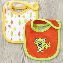 Babyhug Cotton Bib With Velcro Racoon Print Pack of 2 - Yellow-17