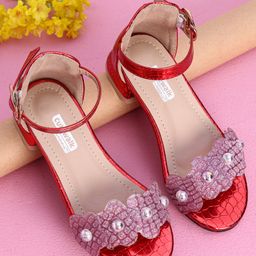 Cute Walk by Babyhug Sandals With Studded Pearls - Red-image-25