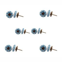 Indianshelf 6-Pcs White & Blue Floral Ceramic Knobs-16