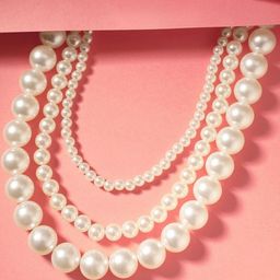 MANSIYAORANGE Rhodium Plated Pearls Beaded Layered Statement Necklace-image-91