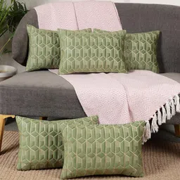 Green Color Rectangular Velvet Cushion Cover, Set of 5-17