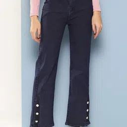 Muhuratam Girls Casual Dark Blue Colour Solid Denim Jeans-picture-32