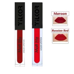 TILKOR Matte Me Set Of 2 Long Lasting Liquid Lipstick - 5 ml Each - Maroon & Russian Red-13