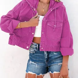 KPOP Women Hooded Solid Casual Open Front Jacket-picture-1