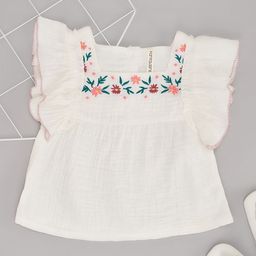 Pantaloons Baby Girl's Embroidered Flutter Sleeve Cotton Top-picture-17