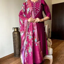 Siya Fashion Women Floral Yoke Design Regular Kurta with Trousers & With Dupatta-image-60
