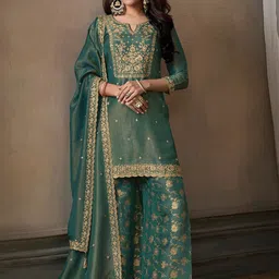 Seerat Women Floral Embroidered Kurta with Sharara & Dupatta-image-27