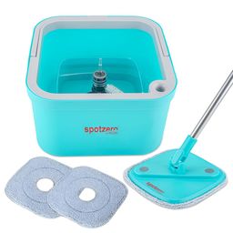 SPOTZERO by MILTON Green Fresh Flow Square Flat Mop with Bucket & 2 Reusable Pads 3L-24