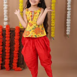 Sangria Girls Floral Printed Pure Cotton Straight Kurti With Dhoti-57
