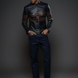 Balance by Rohit Bal Men Striped Leather Crop Biker Jacket-picture-29
