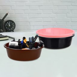 Kuber Industries Pink & Black Pack of 3 Multipurpose Storage Organizer Tub-38
