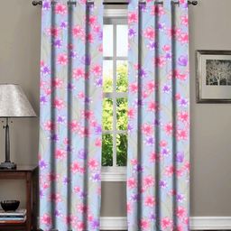 Aura Purple & Pink Set of 2 Floral Window Curtain-37