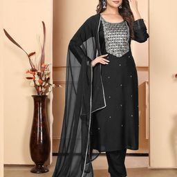 Rujave Women Paisley Embroidered Regular Kurta with Trousers & With Dupatta-image-10