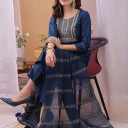 HRITIKA Yoke Design Sequinned Round Neck Kurta With Trousers & Dupatta-47