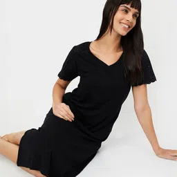 max V-Neck Cotton A-Line Midi Dress-image-96