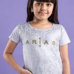 ARIAS By LARA DUTTA Girls Typography Applique Printed Cotton T-shirt-image-99