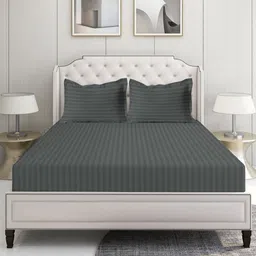 LANE LINEN Charcoal Striped King Bedsheet with 2 Pillow Covers-image-16