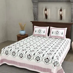 JAIPUR PRIME Multicoloured Floral 200 TC Queen Bedsheet with 2 Pillow Covers-image-75
