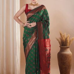 Saree mall Ethnic Motifs Woven Design Zari Paithani Sarees-56