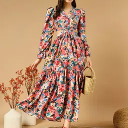 ZWERLON Floral Print Ruffled A-Line Maxi Dress-image-56