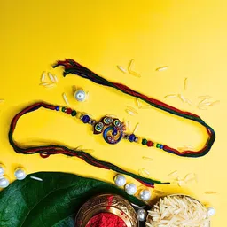 MANSIYAORANGE Set Of 3 AD Stones Studded & Beaded Cotton Thread Rakhi-34