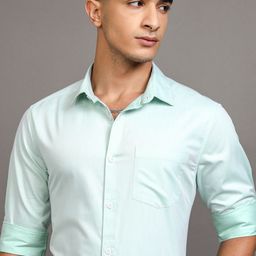 HIGHLANDER Men Spread Collar Solid Cotton Slim Fit Casual Shirt-image-87