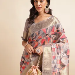 DOI MOI Zari Banarasi Saree With Blouse Piece-image-53