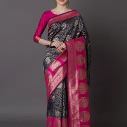 shree krishna fashion Woven Design Zari Silk Blend Kanjeevaram Saree-picture-40
