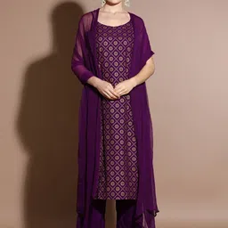 Jaipur Kurti Floral Printed Shoulder Straps Straight Kurta with Trousers & Dupatta-1