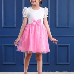 Mark & Mia Girl Colourblocked Puff Sleeves Bow Tulle Fit & Flare Dress-picture-53