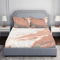 SPACES Essentials Brown & White Abstract Printed 130 TC Queen Bedsheet & 2 Pillow Covers-13