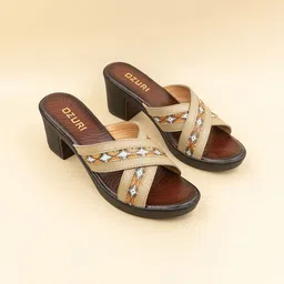 Ozuri Women Printed Leather Round Toe Block Heels Sandals-image-10