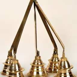 Exotic India Gold Toned 5 Pieces Textured Pooja Hanging Bells-1